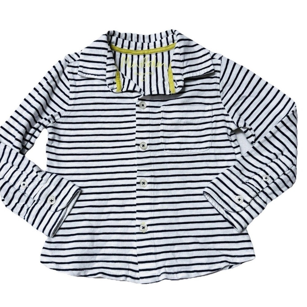 Mini‎ Boden Boys Shirt Sz 2 - 3 Y Long Sleeve Collared Buttons Striped Nautical